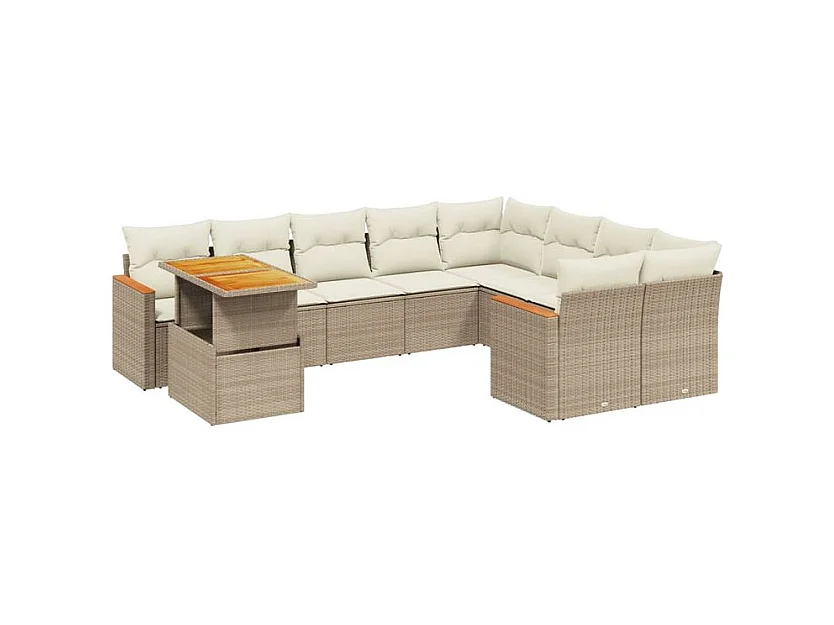 Salon de jardin avec coussins 10 pcs beige résine tressée