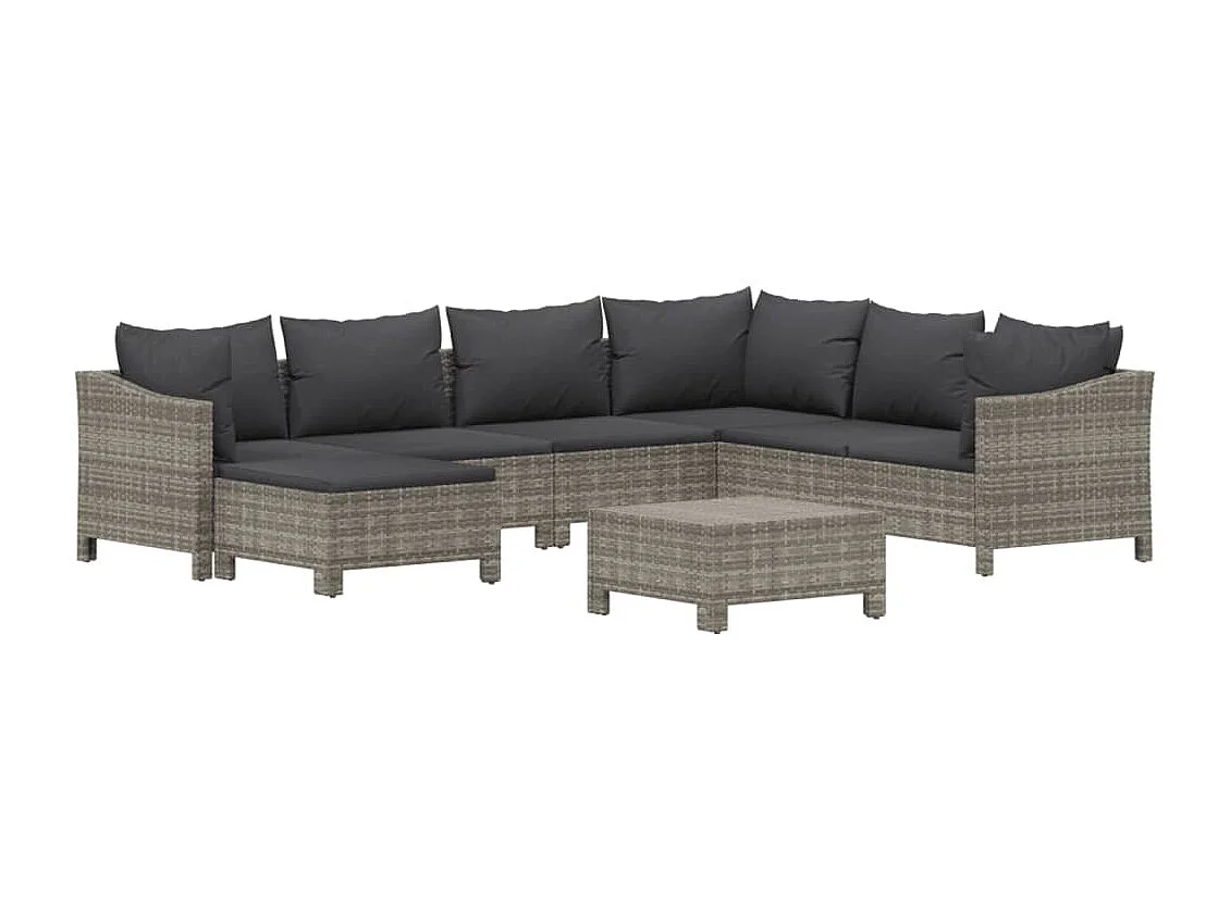 Salon de jardin 8 pcs avec coussins Gris Résine tressée