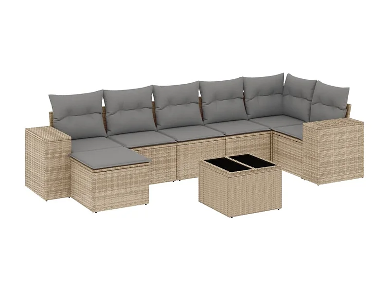 Salon de jardin avec coussins 8 pcs beige résine tressée