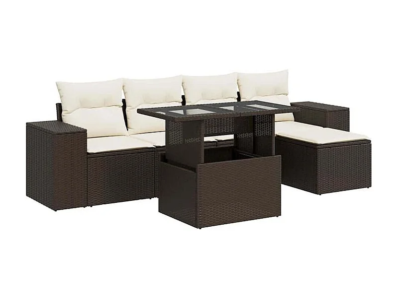 Salon de jardin avec coussins 6 pcs marron résine tressée