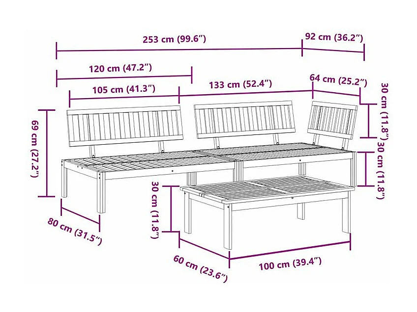 Salon palette de jardin 3 pcs bois d'acacia massif