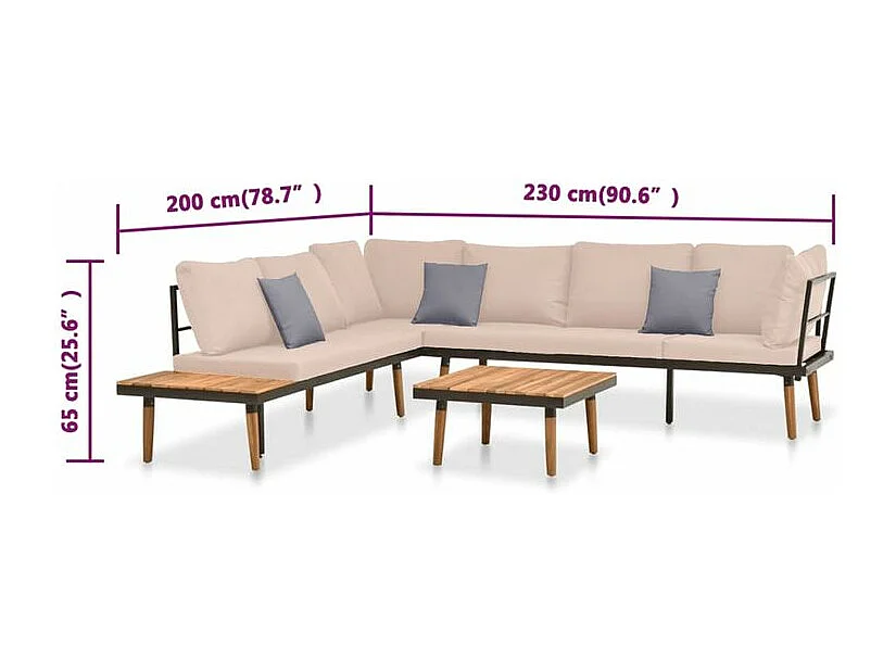 Salon de jardin 4 pcs avec coussins Bois massif d'acacia