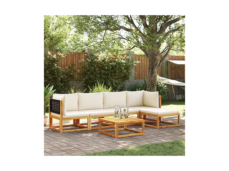 Salon de jardin avec coussins 6 pcs bois d'acacia solide