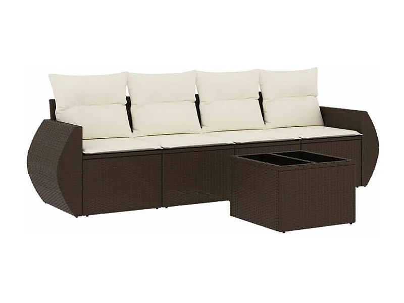 Salon de jardin avec coussins 5 pcs marron résine tressée