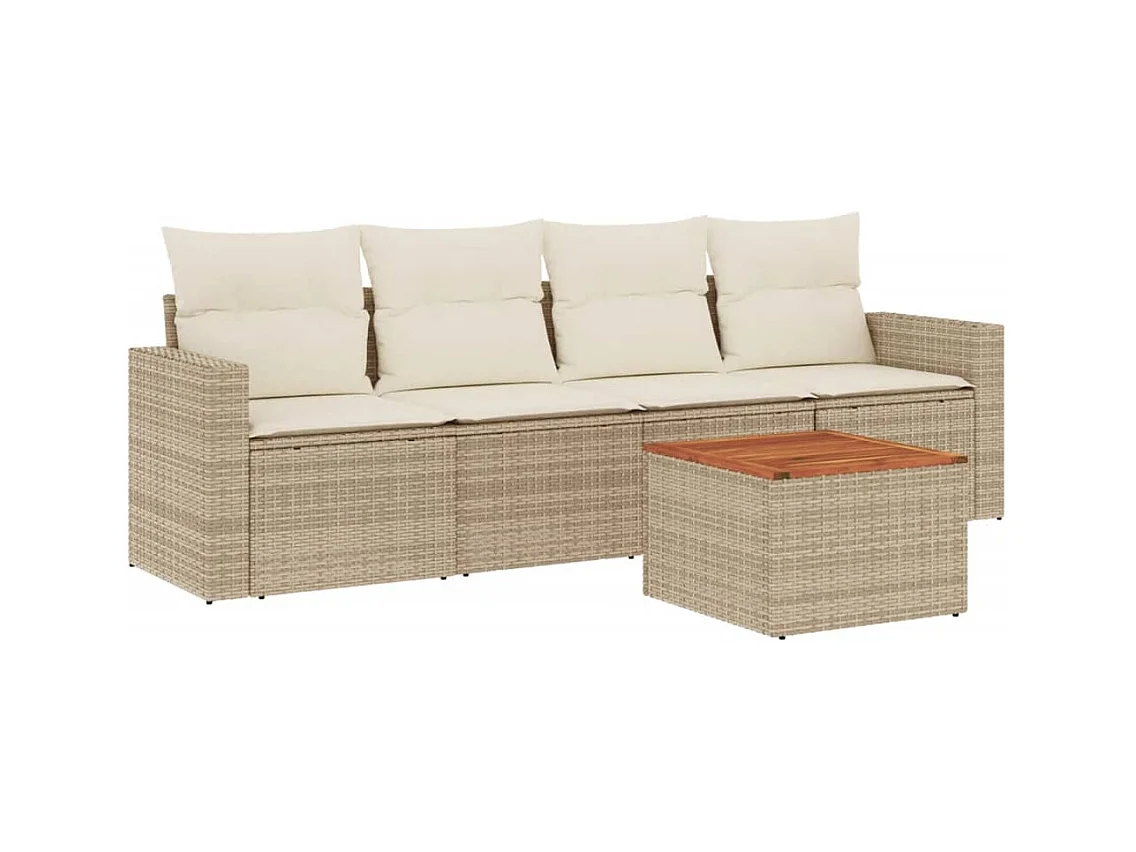 Salon de jardin avec coussins 5 pcs beige résine tressée