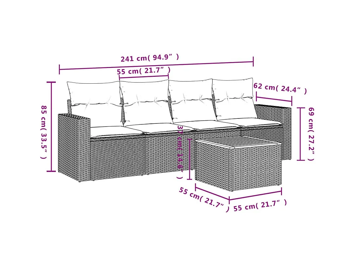 Salon de jardin avec coussins 5 pcs beige résine tressée