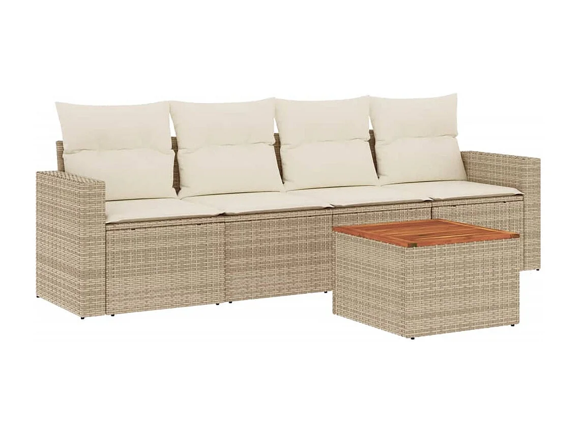 Salon de jardin avec coussins 5 pcs beige résine tressée
