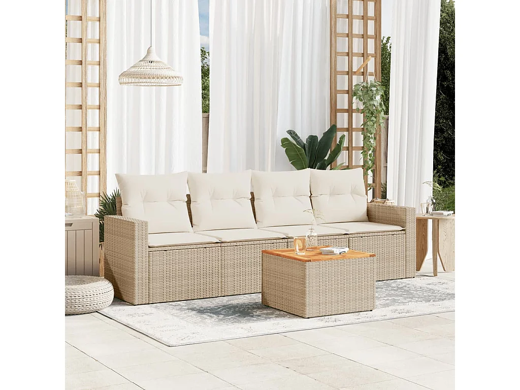 Salon de jardin avec coussins 5 pcs beige résine tressée