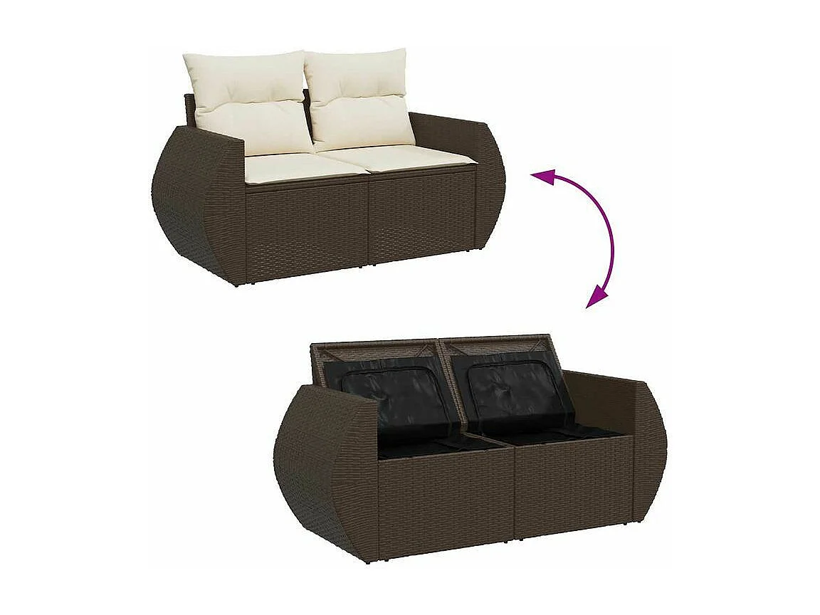 Salon de jardin avec coussins 7 pcs marron résine tressée