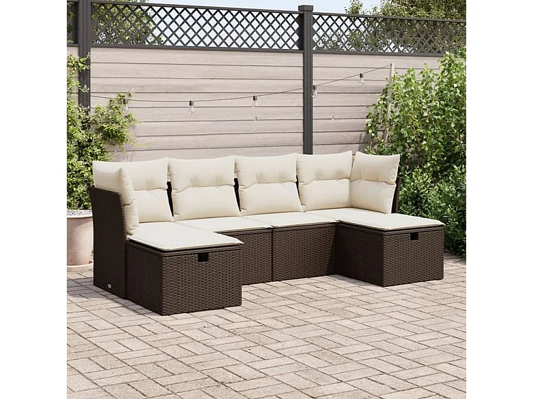 Salon de jardin avec coussins 6 pcs marron résine tressée