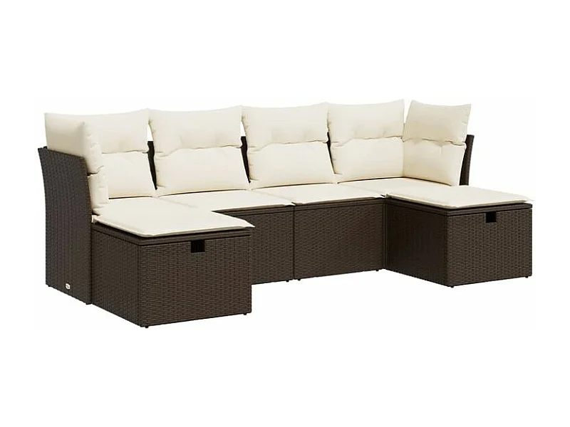 Salon de jardin avec coussins 6 pcs marron résine tressée