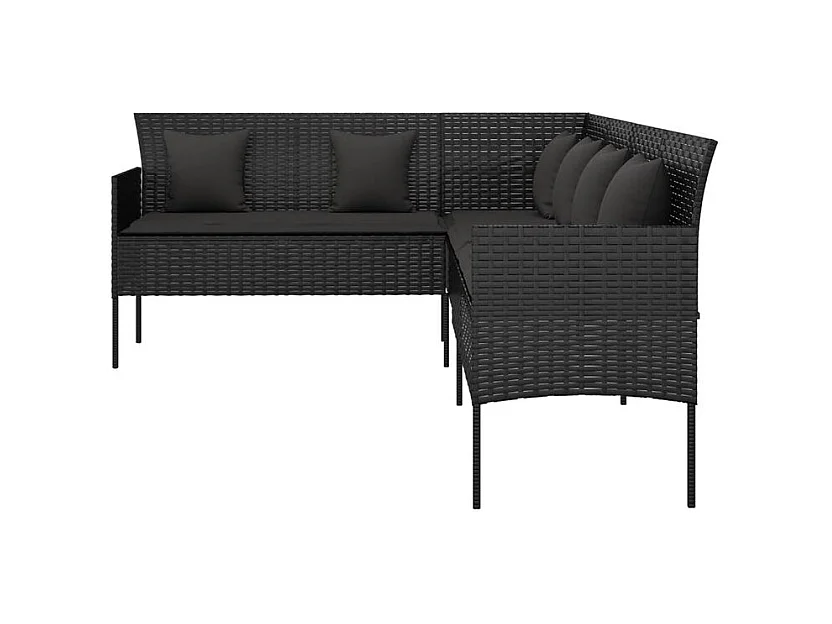 Canapé de jardin en forme de L et coussins noir résine tressée