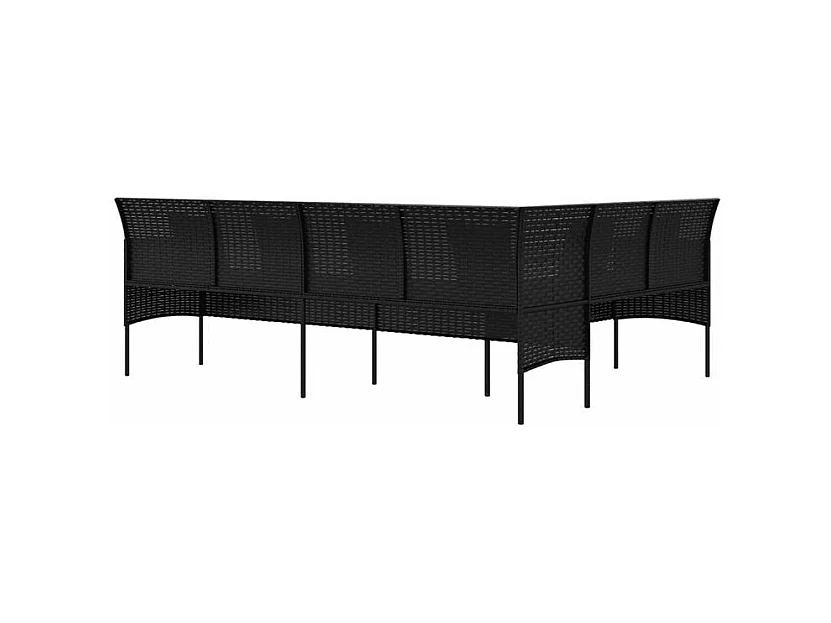 Canapé de jardin en forme de L et coussins noir résine tressée