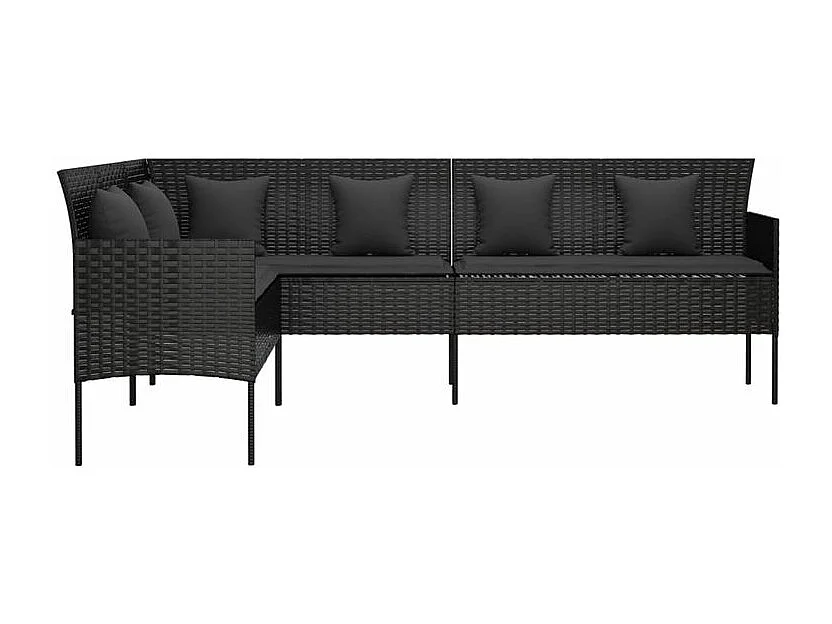 Canapé de jardin en forme de L et coussins noir résine tressée