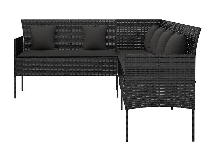 Canapé de jardin en forme de L et coussins noir résine tressée