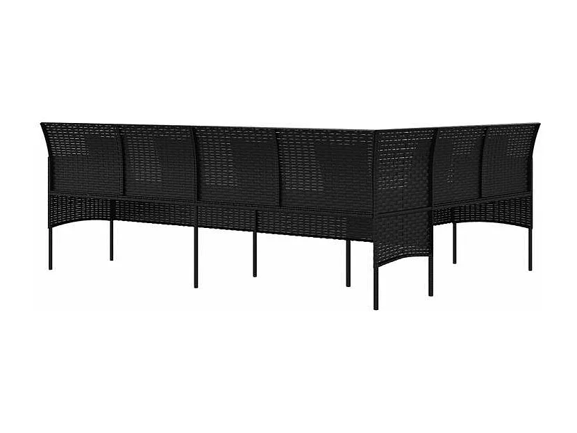 Canapé de jardin en forme de L et coussins noir résine tressée