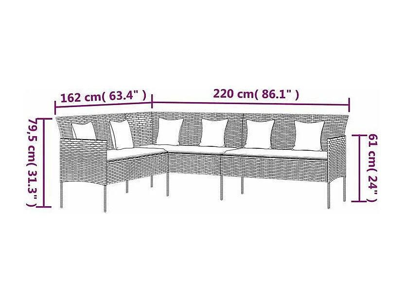 Canapé de jardin en forme de L et coussins noir résine tressée