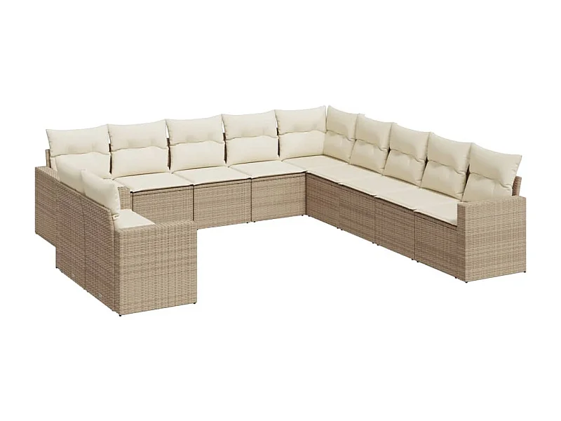 Salon de jardin 11 pcs avec coussins beige résine tressée
