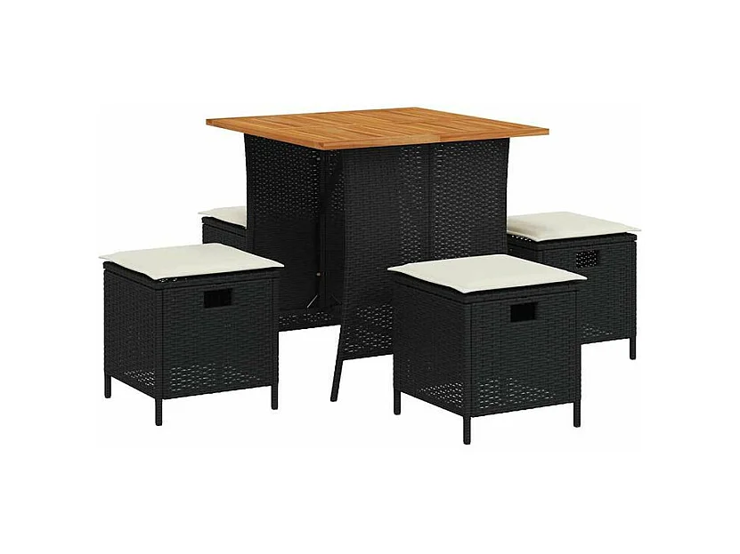 Ensemble à manger de jardin coussins 5pcs noir résine tressée