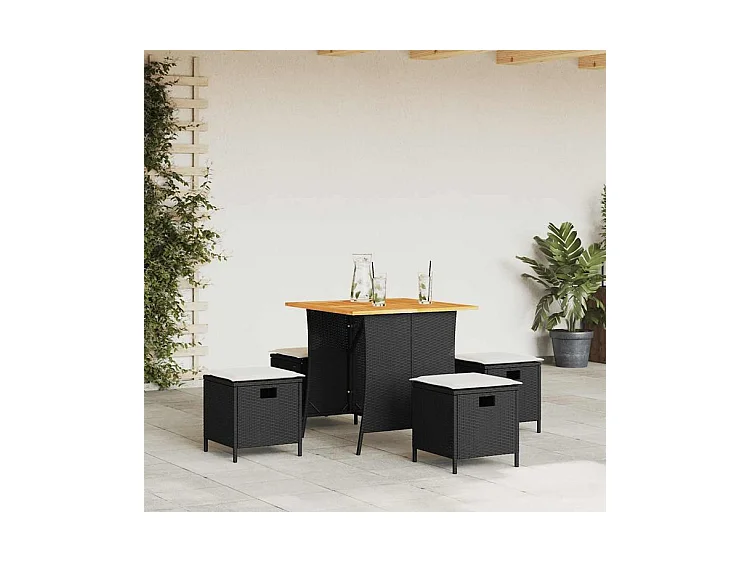 Ensemble à manger de jardin coussins 5pcs noir résine tressée