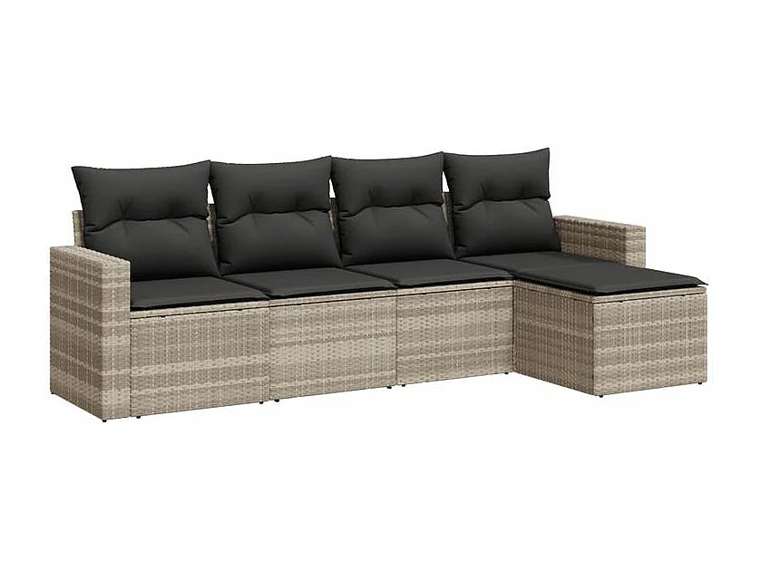 Salon de jardin 5 pcs avec coussins gris clair résine tressée