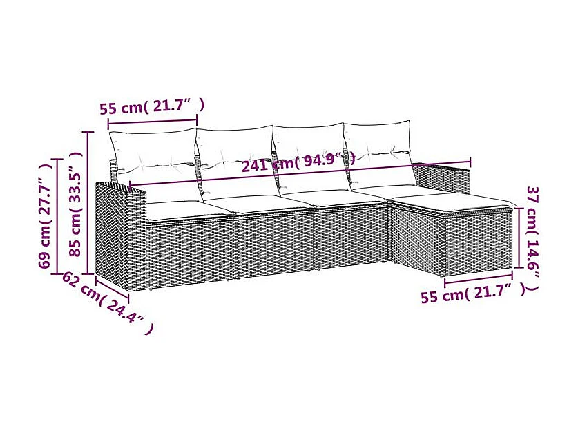 Salon de jardin 5 pcs avec coussins gris clair résine tressée