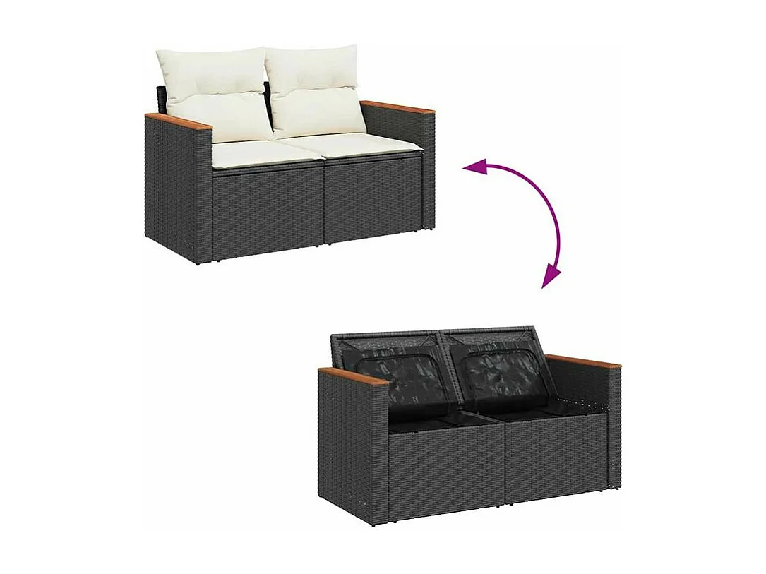 Salon de jardin 10 pcs avec coussins noir résine tressée acacia