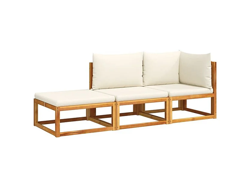 Salon de jardin avec coussins 3 pcs bois massif d'acacia