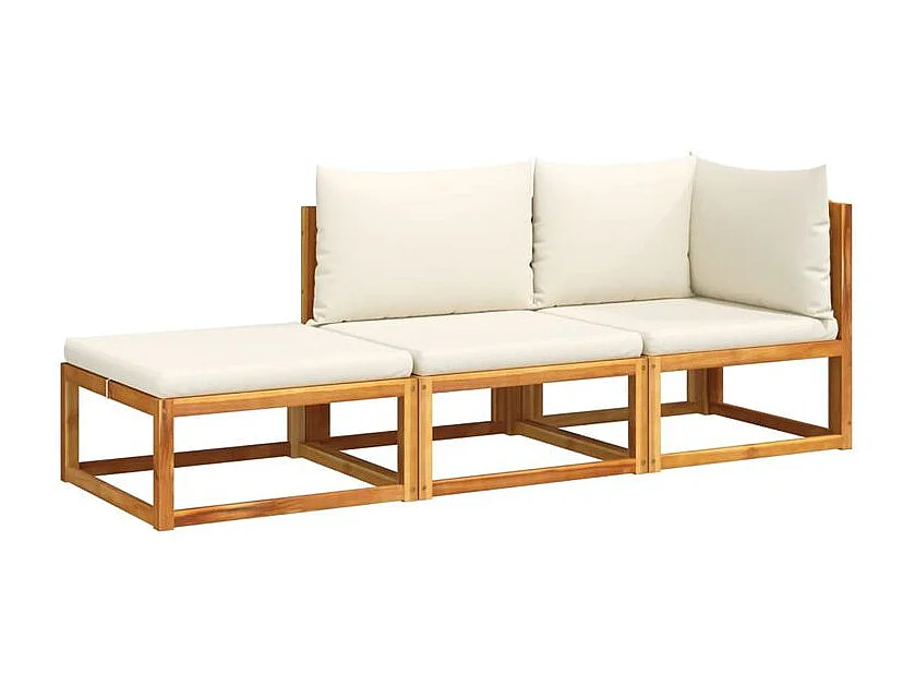 Salon de jardin avec coussins 3 pcs bois massif d'acacia