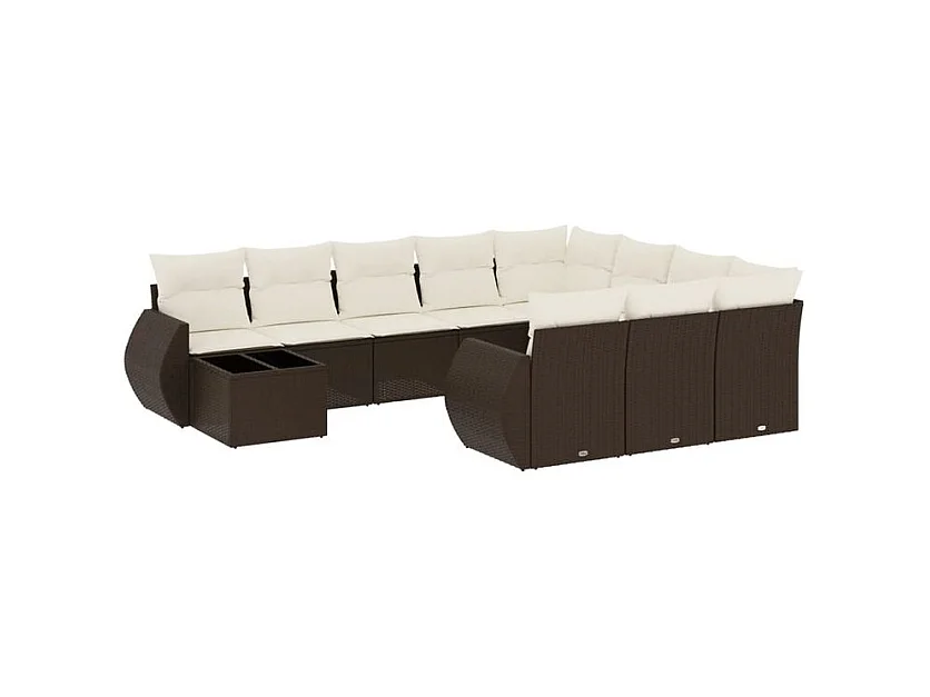 Salon de jardin et coussins 11 pcs marron résine tressée
