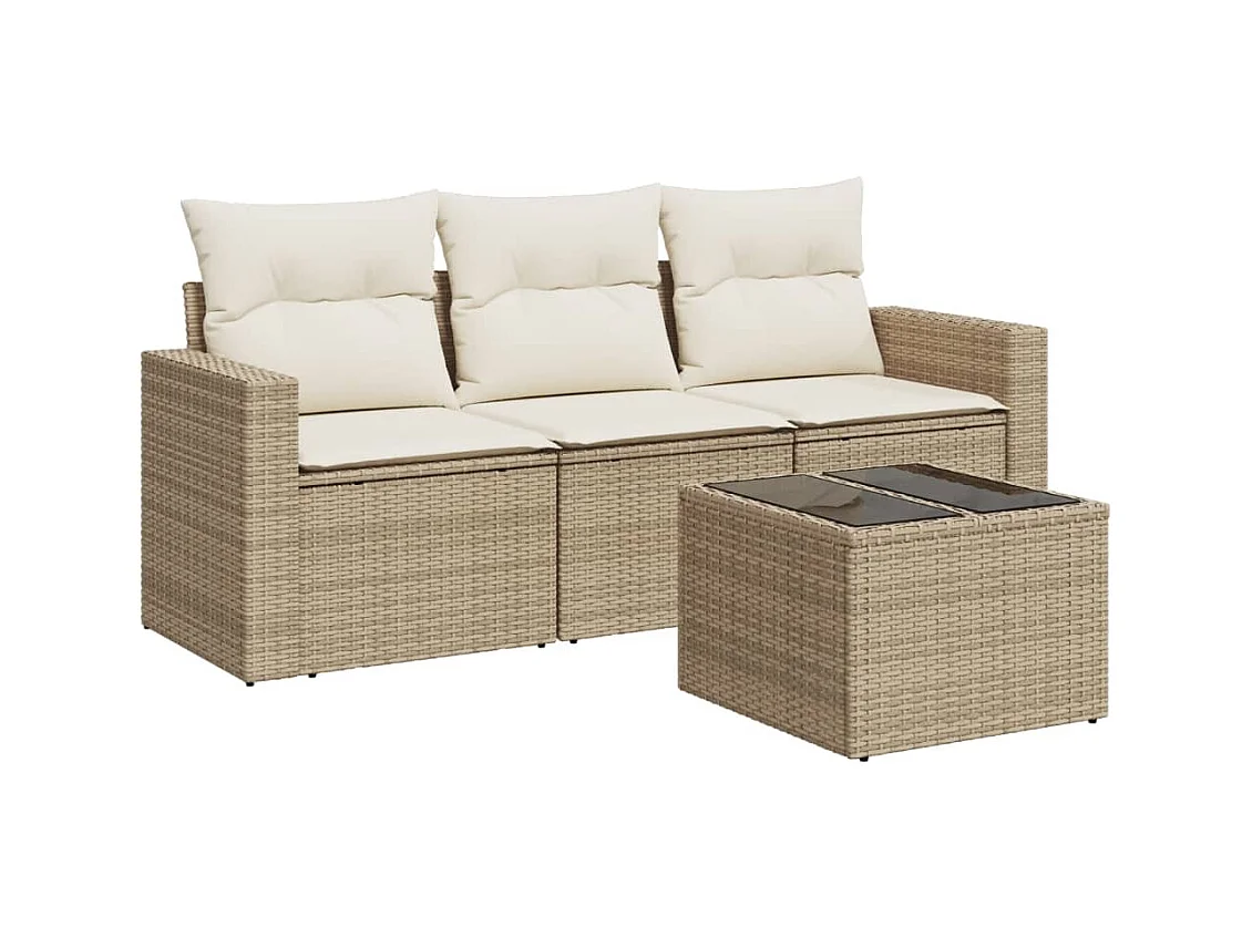 Salon de jardin avec coussins 4 pcs beige résine tressée
