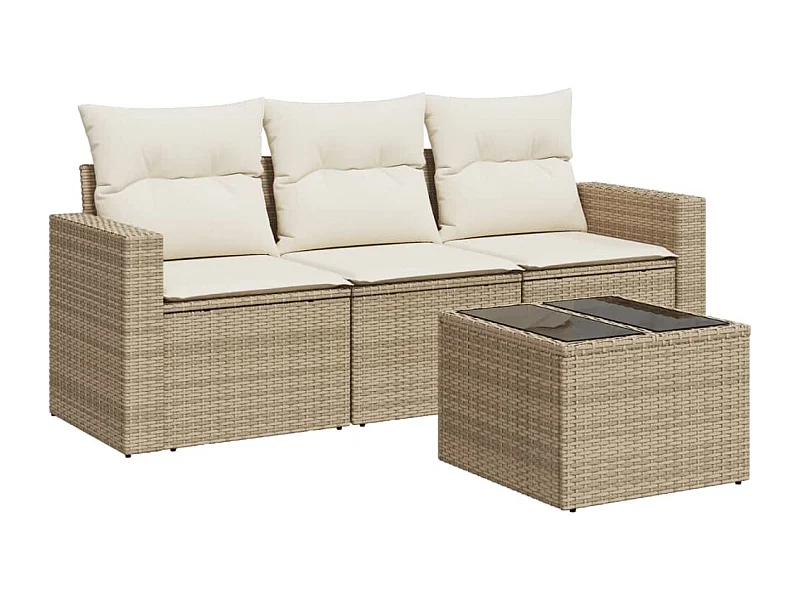 Salon de jardin avec coussins 4 pcs beige résine tressée