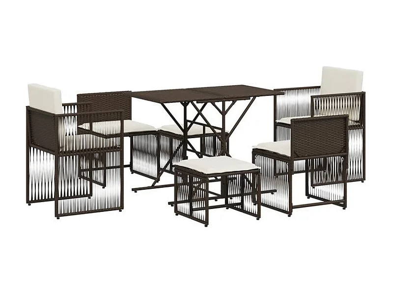 Ensemble à manger de jardin et coussins 7 pcs marron rotin