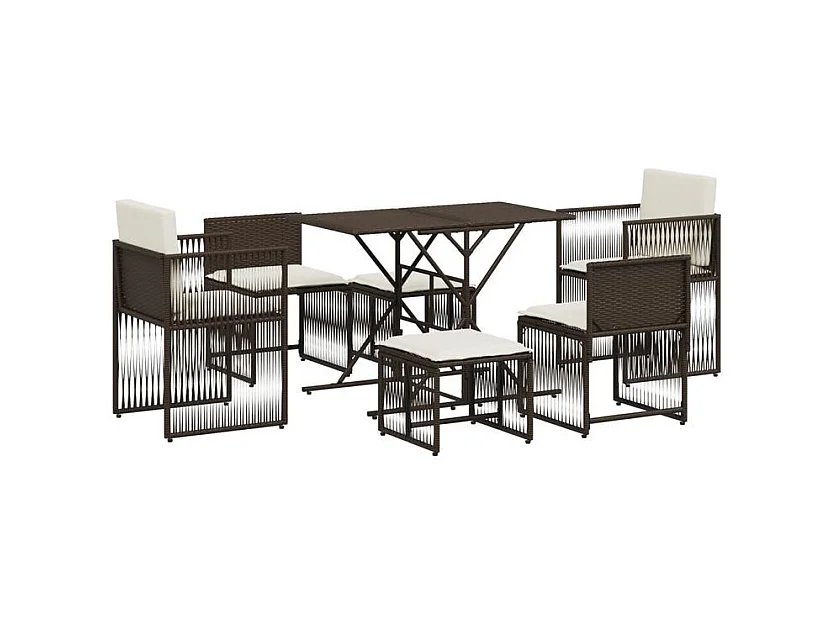 Ensemble à manger de jardin et coussins 7 pcs marron rotin