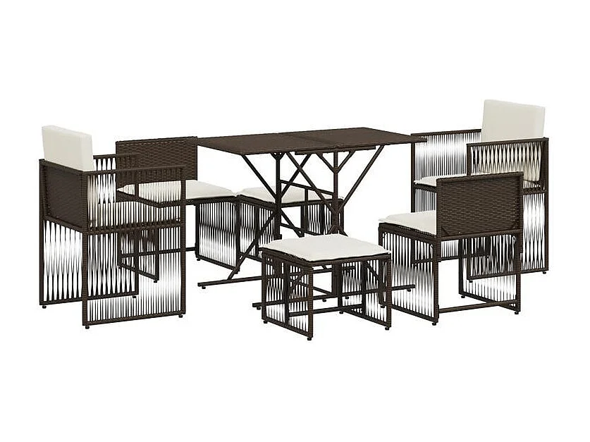 Ensemble à manger de jardin et coussins 7 pcs marron rotin