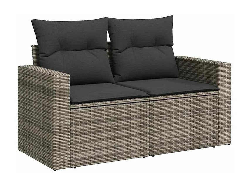 Salon de jardin avec coussins 7 pcs gris résine tressée
