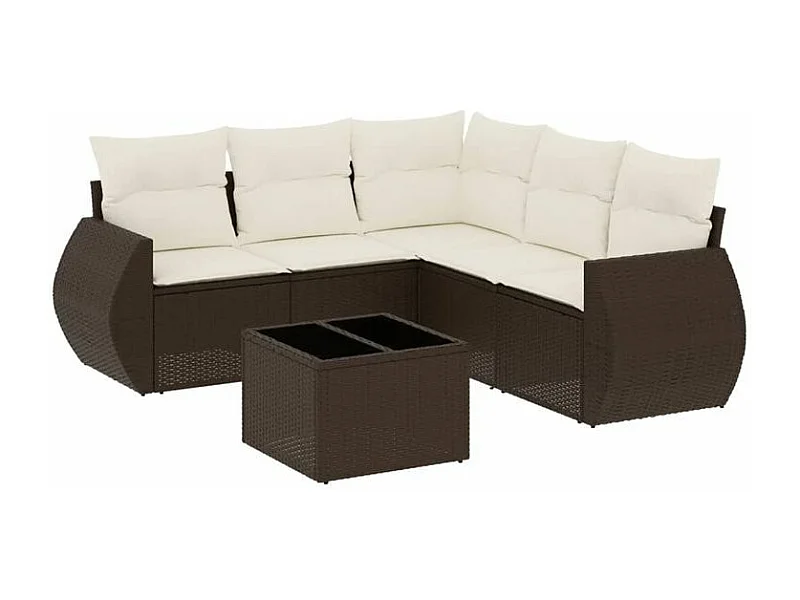 Salon de jardin avec coussins 6 pcs marron résine tressée