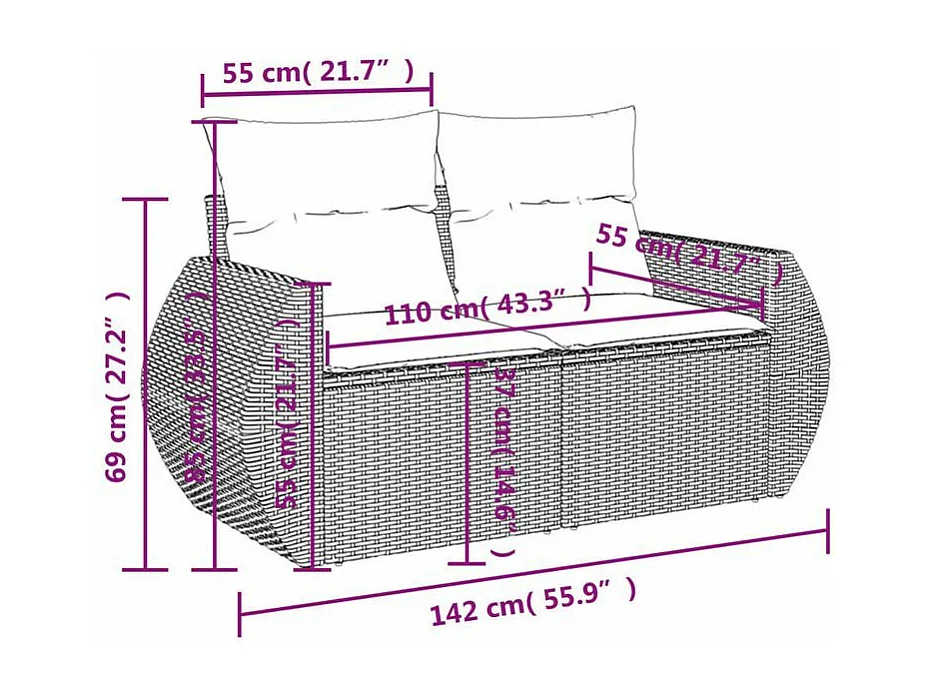 Salon de jardin avec coussins 6 pcs marron résine tressée