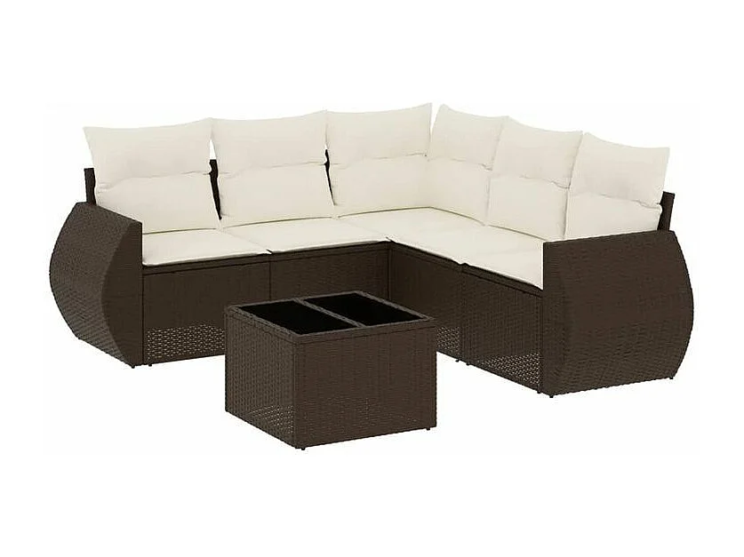 Salon de jardin avec coussins 6 pcs marron résine tressée