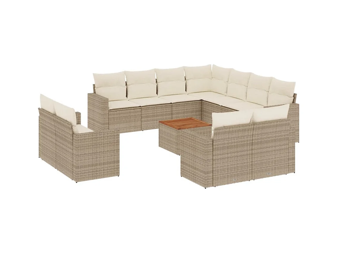 Salon de jardin avec coussins 12 pcs beige résine tressée