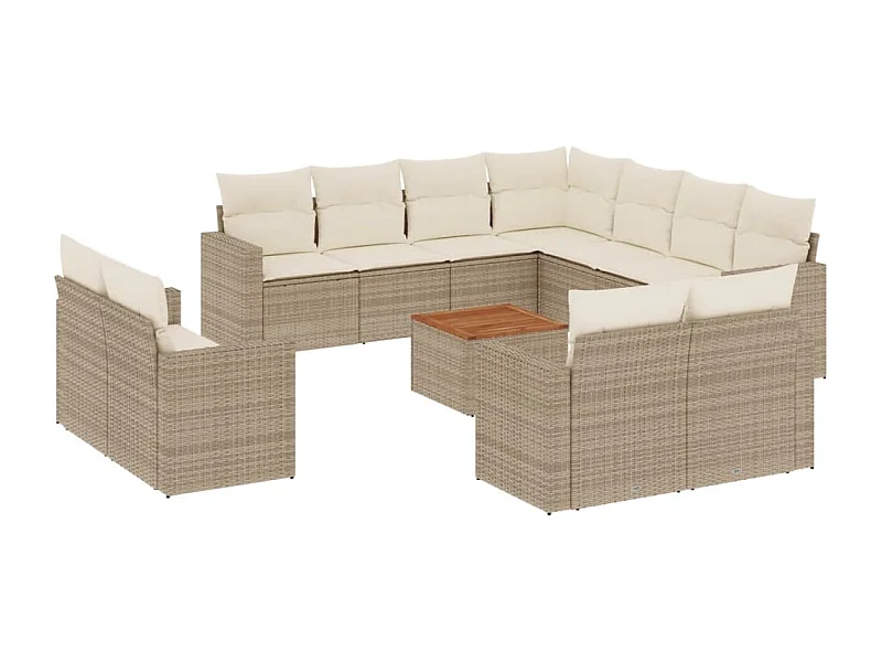 Salon de jardin avec coussins 12 pcs beige résine tressée