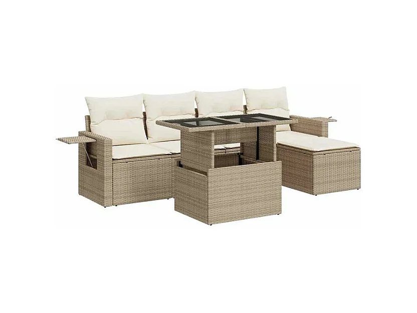 Salon de jardin avec coussins 6 pcs beige résine tressée