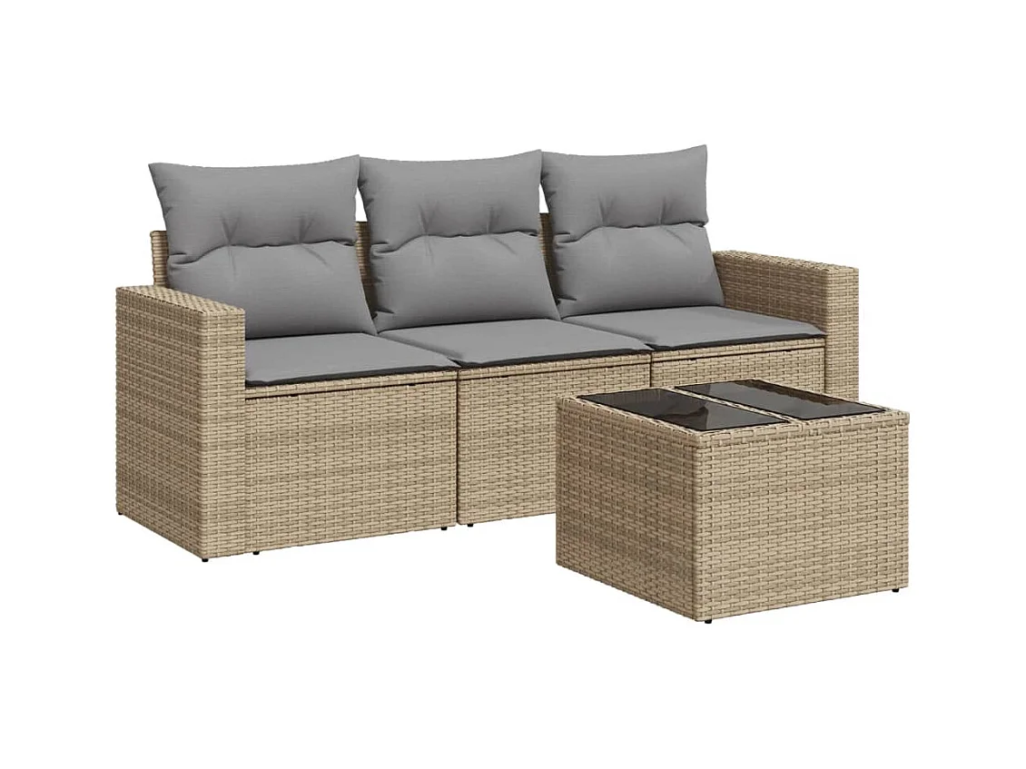 Salon de jardin avec coussins 4 pcs beige résine tressée