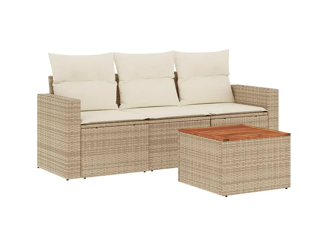 Salon de jardin avec coussins 4 pcs beige résine tressée