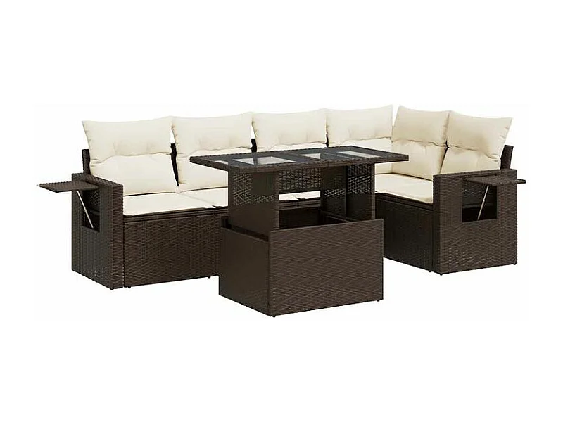 Salon de jardin avec coussins 6 pcs marron résine tressée