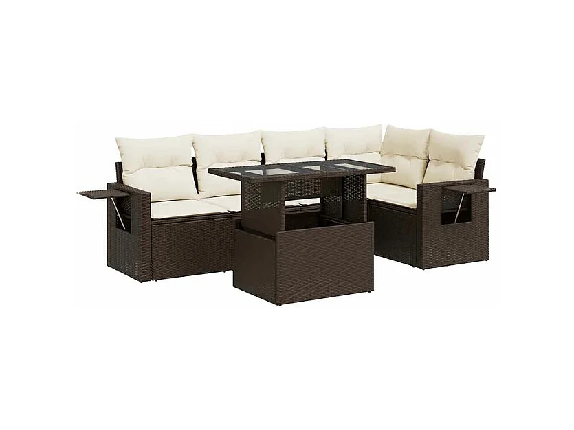 Salon de jardin avec coussins 6 pcs marron résine tressée