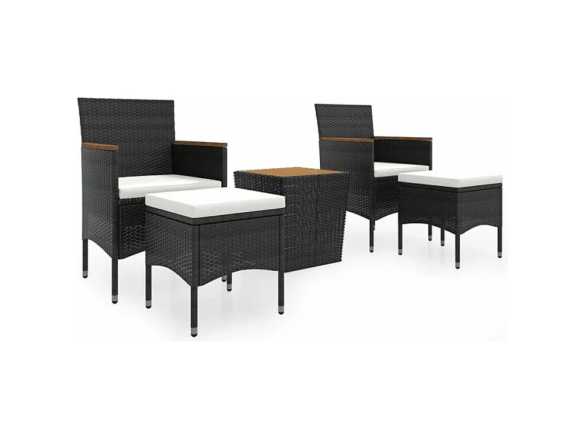 Ensemble de bistro de jardin 5pcs Résine tressée et acacia Noir