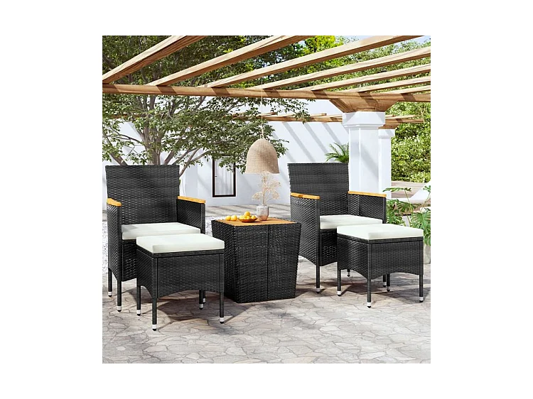 Ensemble de bistro de jardin 5pcs Résine tressée et acacia Noir