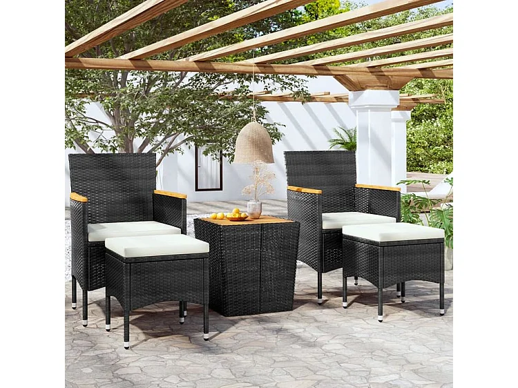 Ensemble de bistro de jardin 5pcs Résine tressée et acacia Noir