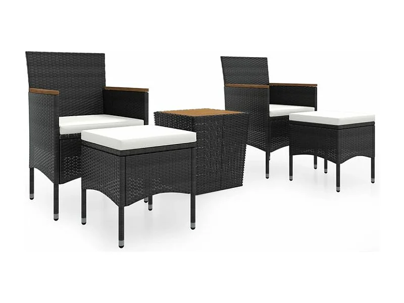 Ensemble de bistro de jardin 5pcs Résine tressée et acacia Noir